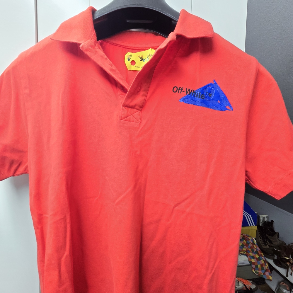 Off-White Red Polo Shirt with Blue Logo